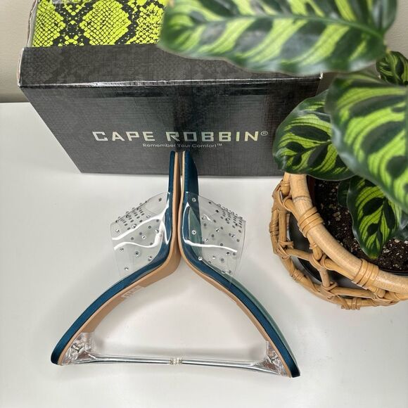 Cape Robbin Clear Crystal Studded Stiletto Heels Teal Blue Party Y2K NWB Size 10 - Picture 4 of 9